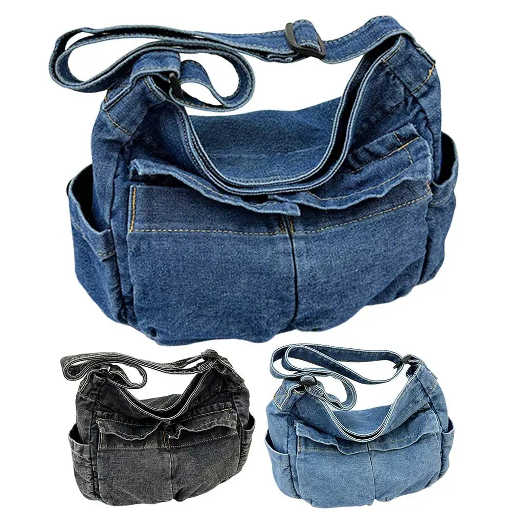 Women Casual Satchel Bag Large Capacity Denim Daily Tote Bag Adjustable Strap Trendy Carrying Bag Multifunction Chic Hobo Bag