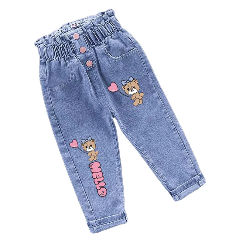 Winter Baby Girls Plush Denim Pants Toddler Kids Cartoon Butterfly Printing Jeans Children Fashion Leisure Keep WarmTrousers1-6Y