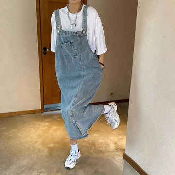 Spring Summer Denim Overall Dress Women Sleeveless Jeans Dresses Fashion Female Solid Slip Casual Loose Spaghetti Strap Dresses